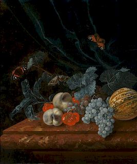 Follower of Willem Van Aelst (Dutch, 18th Century) Still Life with Grapes, Pe