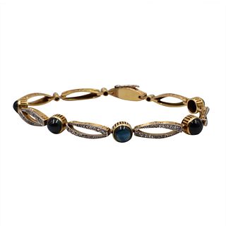 Art Deco Sapphires Diamonds 18k Gold Bracelet