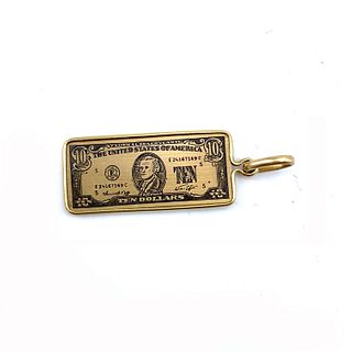 Ten Dollar Bill 18k Gold Charm