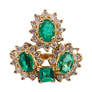 Emeralds, Diamonds & 18k Gold Ring