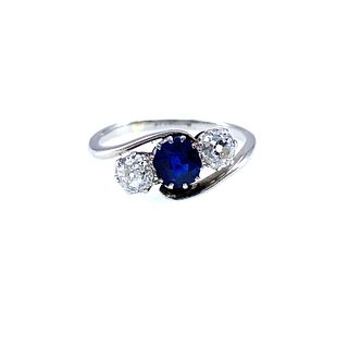 Platinum Blue Sapphire & Diamonds Ring