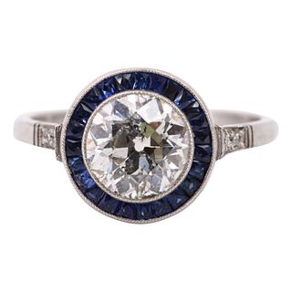 Art Deco Inspired Diamond Sapphire Target Ring