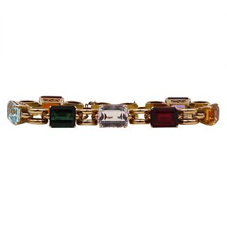 Retro Multicolor Gemstones 18k Gold Bracelet