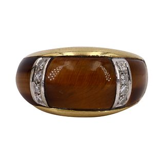 TOLIRO Tiger eye, Diamonds & 18k Gold Ring
