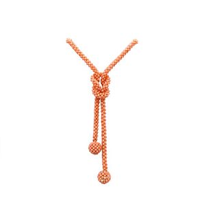 Sautoir necklace with a mesh of pink salmon coral