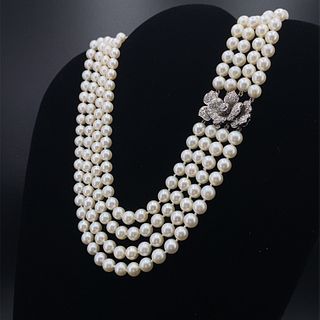 Fresh water Pearls Necklace, 18k Gold & Diamond clasp