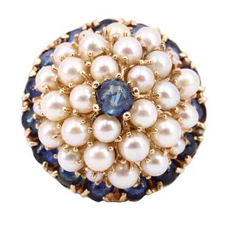 Sapphires, Pearls & 14k Gold Ring