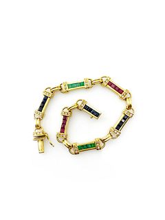 Nathan Sapphires, Rubies, Emeralds, Diamonds 18k Gold Bracelet