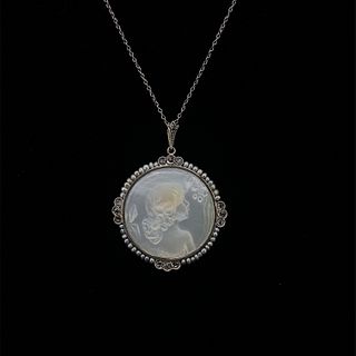 Belle Epoque Pendant With Carved Nacre, Diamonds & Pearls 