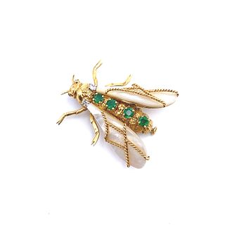 CHAUMET 1960 PARIS Diamonds, Emeralds 18k Bug Pin Brooch