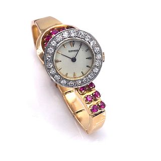Retro Rubies, Diamonds 18k Gold Wristwatch