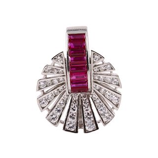 Art Deco 5.5ct Rubies & Diamonds Platinum Pendant