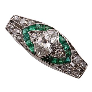 Art Deco Diamonds, Emeralds & Platinum Ring