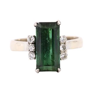 Green tourmaline diamond Ring in 14k white gold