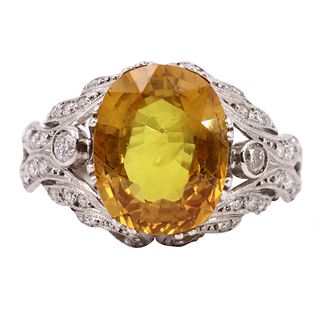 Retro Platinum Diamond & Yellow Sapphire Diamond Ring