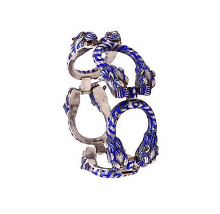 Gucci vintage Lions Heads links bracelet in .925 sterling silver with blue enamel