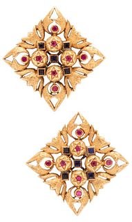 Clips earrings in 18k gold with Rubies & Sapphires