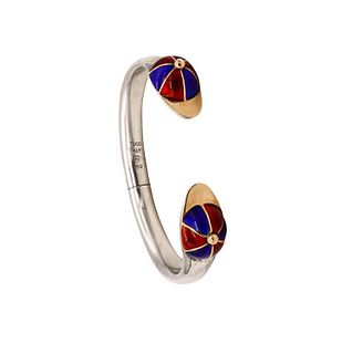 Gucci Equestrian jockey hats cuff in 18k gold and sterling with enamel