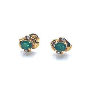 Emeralds & Diamonds 18k Gold Studs