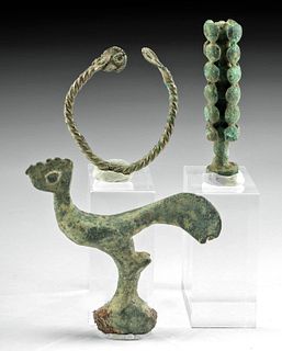 Greek Geometric Bronze Implement, Rooster & Bracelet