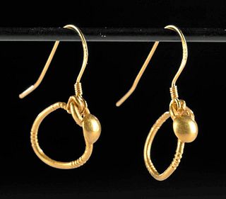 Ancient Roman Gold Hoop Earrings w/ Circular Boss