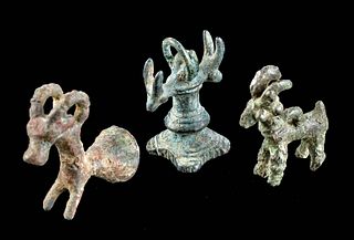 Luristan Leaded Bronze Figures - Rhyton, Ram & Stamp