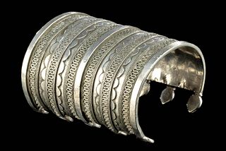 19th C. Turkoman Silver Bracelet w/ Elaborate Motifs