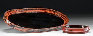 Early 20th C. Japanese Meiji Negoro Lacquered Trays