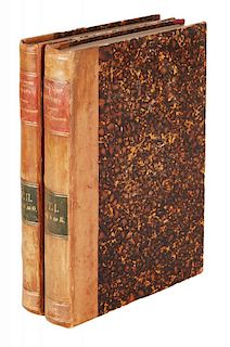 TWO VOLUMES OF THE DICTIONARY OF RUSSIAN WRITERS FEATURING THE FIRST WRITTEN BIOGRAPHY OF G. DERZHAVIN, 1845