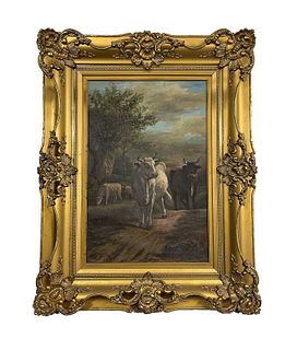 Antique Cow Painting by English