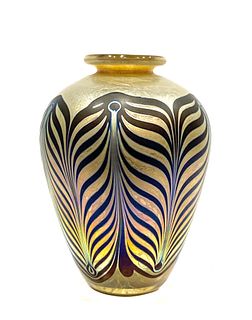 Chris Heilman Iridescent Art Glass Vase 1982