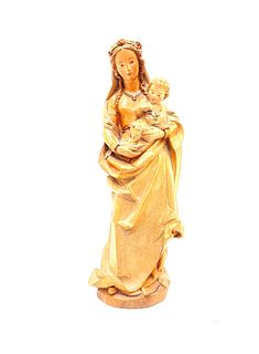 Religious Carved Wood Figure Madonna with Child