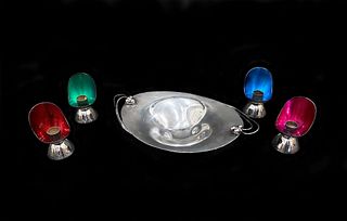 Sterling Silver & Enamel Danish Candle Holder and Tray