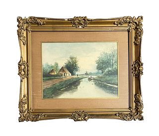 Antique Landscape Watercolor Signed Illegible