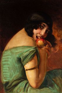 JULIO BORRELL PLA (Barcelona, 1877 - 1957). 
"Young man eating an apple". 
Oil on canvas.
