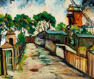 ELISÉE MACLET (Lyons-en-Santerre, 1881 - Paris 1962). 
"Behind the Moulin de la Galette", Montmartre. 
Oil on cardboard.