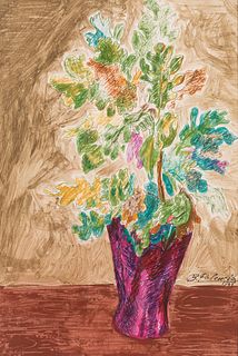 BENJAMÍN PALENCIA (Barrax, Albacete, 1894 - Madrid, 1980). 
"Vase with flowers", 1968. 
Mixed media on paper.