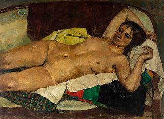 JOSÉ MARÍA MALLOL SUAZO (Barcelona, 1910 - 1986). 
"Nude lying". 
Oil on canvas.