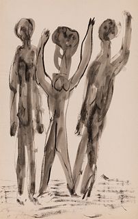 BENJAMÍN PALENCIA (Barrax, Albacete, 1894 - Madrid, 1980). 
"three people". 
Watercolor on paper.