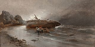 JOSÉ NAVARRO LLORENS (Valencia, 1867 - 1923). 
"Shipwreck. 
Oil on canvas.