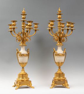 Pair of Napoleon III candlesticks, ca. 1870. 
Gilded broce and marble.