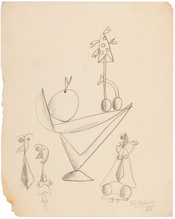BENJAMÍN PALENCIA (Barrax, Albacete, 1894 - Madrid, 1980). 
"Surrealist contraption and figures", 1932. 
Pencil on paper.