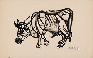 BENJAMÍN PALENCIA (Barrax, Albacete, 1894 - Madrid, 1980). 
"Toro", 1948. 
Ink on paper.