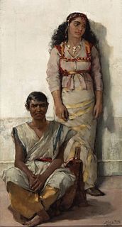 JOSÉ NIN Y TUDÓ (El Vendrell, Tarragona, 1840 - Madrid, 1908). 
"Arab couple". 
Oil on canvas.