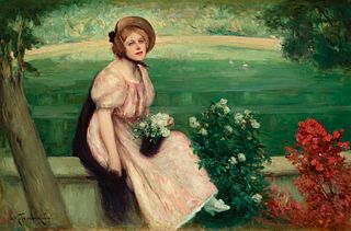 JOSEP MARIA TAMBURINI DALMAU (Barcelona, 1856 - 1932). 
"Day in the countryside. 
Oil on canvas.