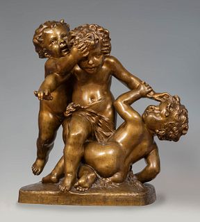 BENEDICT ROUGELET (France, 1834-1894). 
"Three putti or lovebirds playing". 
Bronze.