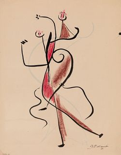 BENJAMÍN PALENCIA (Barrax, Albacete, 1894 - Madrid, 1980). 
"Two figures", 1934. 
Ink and colored pencils on paper.