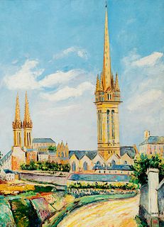 ELISÉE MACLET (Lyons-en-Santerre, 1881 - Paris 1962). 
"Cathedral of Saint Pol de Leon", Brittany. 
Oil on canvas.