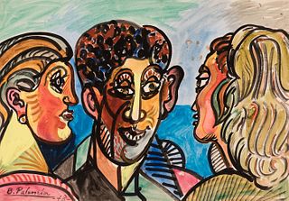 BENJAMÍN PALENCIA (Barrax, Albacete, 1894 - Madrid, 1980). 
"Three heads", 1948. 
Watercolor on paper.