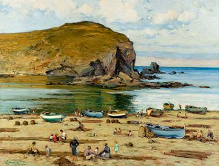 JOAQUIM TERRUELLA MATILLA (Barcelona, 1891 - 1957). 
"Beach scene". 
Oil on canvas.